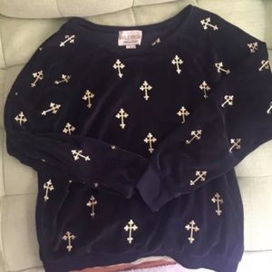 Wildfox Couture embroidered crosses black velour
